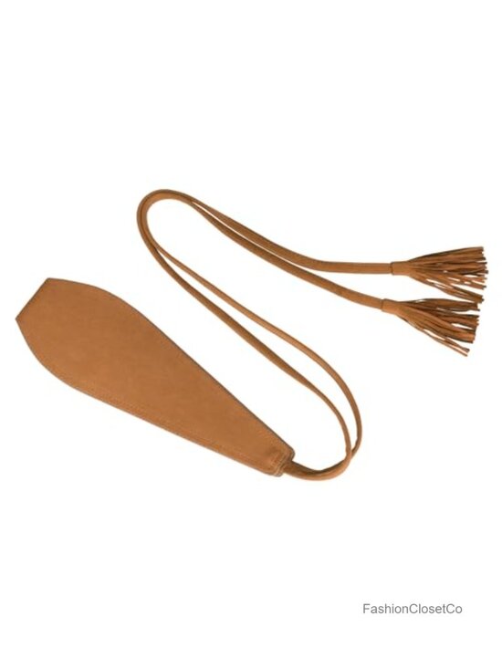 Faux Suede Tassel Belt, Vintage Bow Tie Corset Cinch Obi Waistband for Dress main image 5